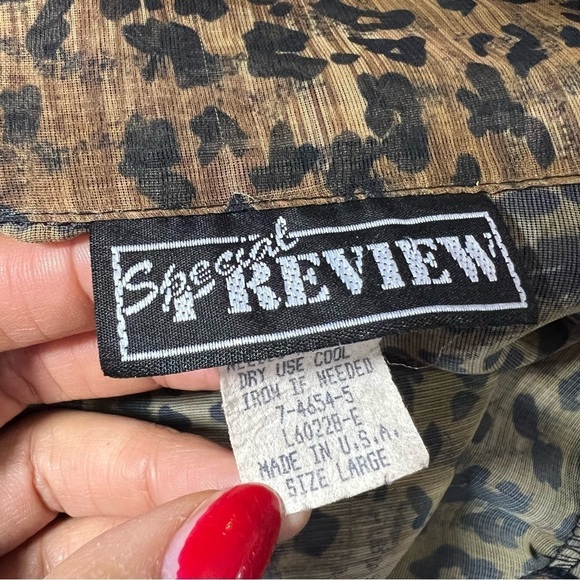 Vintage animal print sheer long line blouse swimsuit coverup leopard mobwife top - Picture 6 of 9